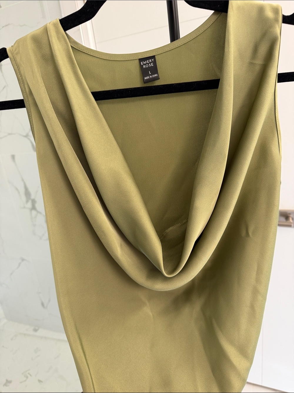 Emery Rose Olive Green Cowl Neck Blouse ptp24” stretch